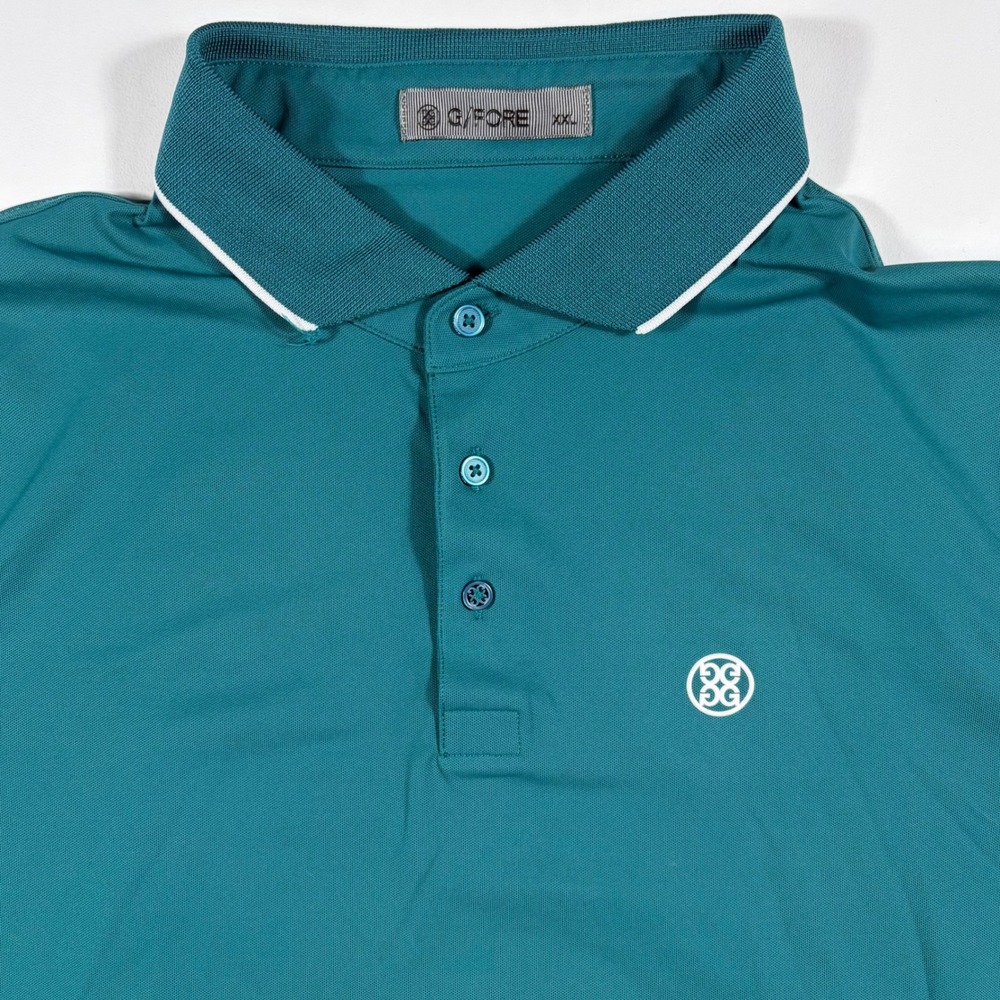 G/FORE Polo Shirt Mens 2XL Short Sleeve Tipped Collar Logo Teal Black Sheep Golf